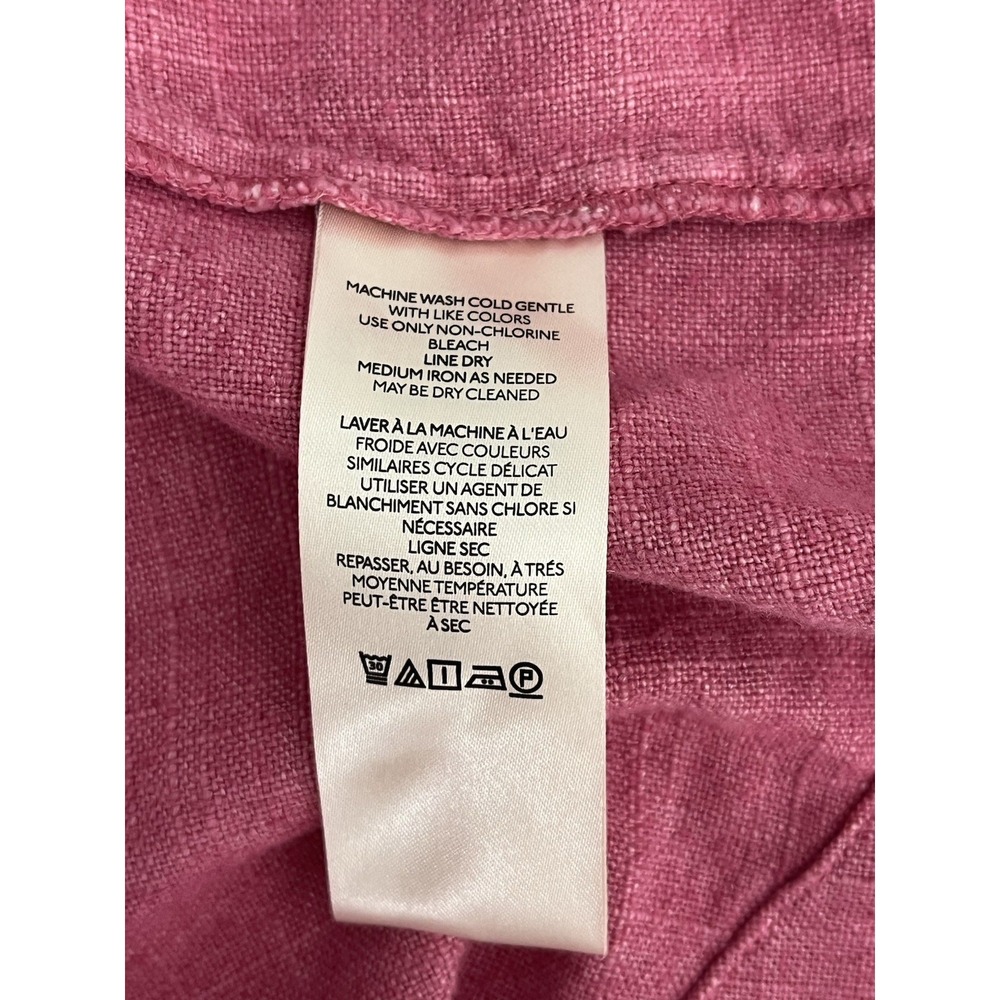 Anthropologie Tulip Hem Linen Blazer sz 10 Raspberry Pink Open Front Lagenlook - Picture 9 of 10